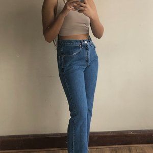 High-rise medium wash bootcut levi's jeans